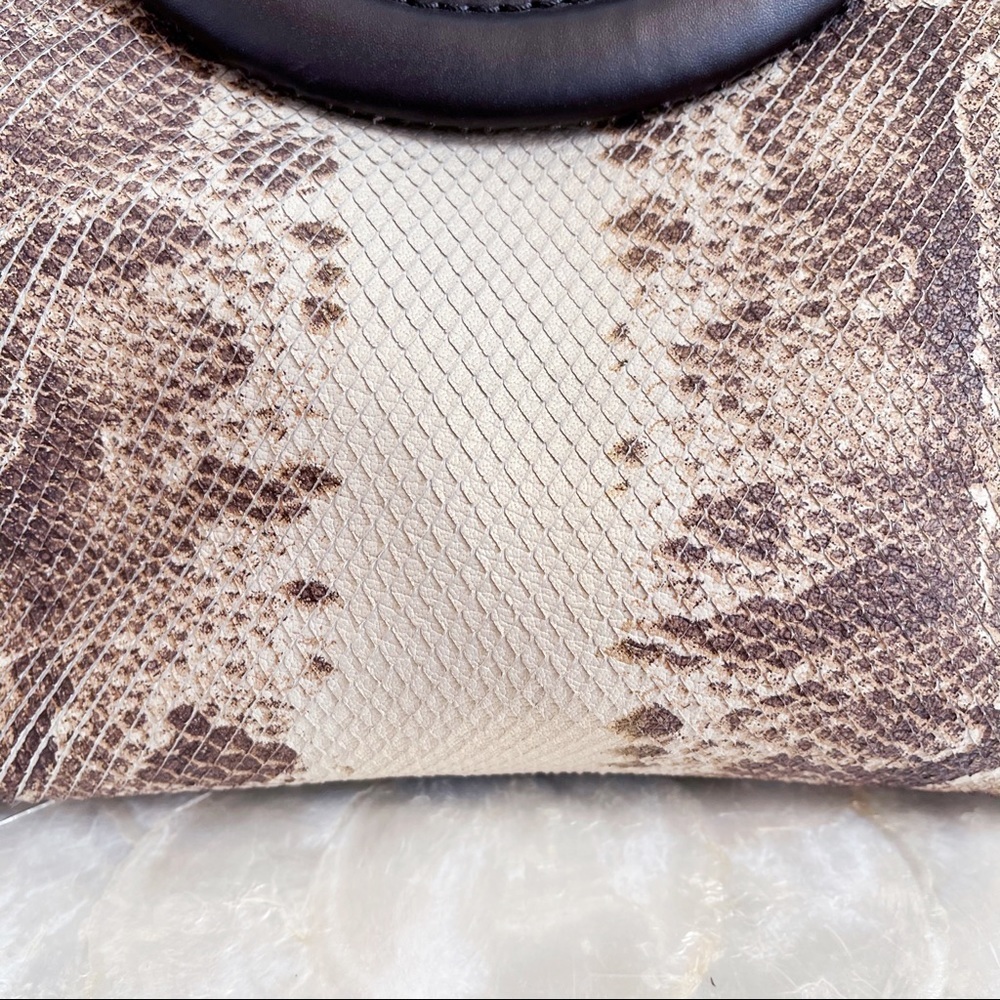 Genuine Leather Brown Ivory Python Print Tote NEW… - image 6